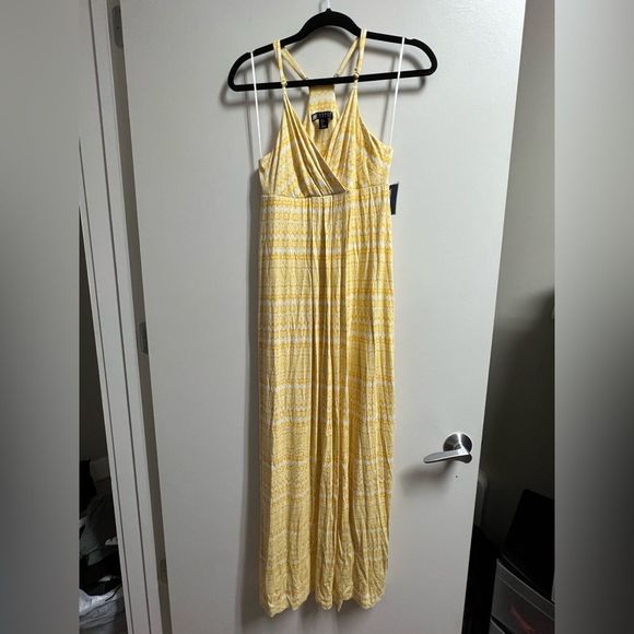 Carole Little Yellow and White Polyester V-Neck Sleeveless Print Maxi Size Small - Picture 2 of 14